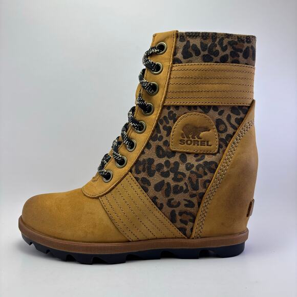SOREL "Lexie" Brown/Tan/Leopard Waterproof Wedge Boots Womens Size 8 - Picture 2 of 12